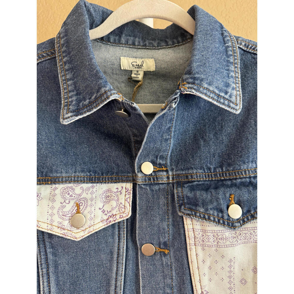 Easel-Small Patchwork Print Denim Jacket NWT - image 4